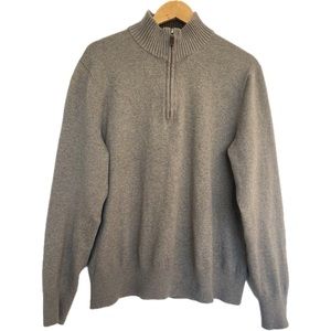 Eddie Bauer Men's Beige 1/4 Zip Mock Neck Knit Pullover Cotton Cashmere Blend; L